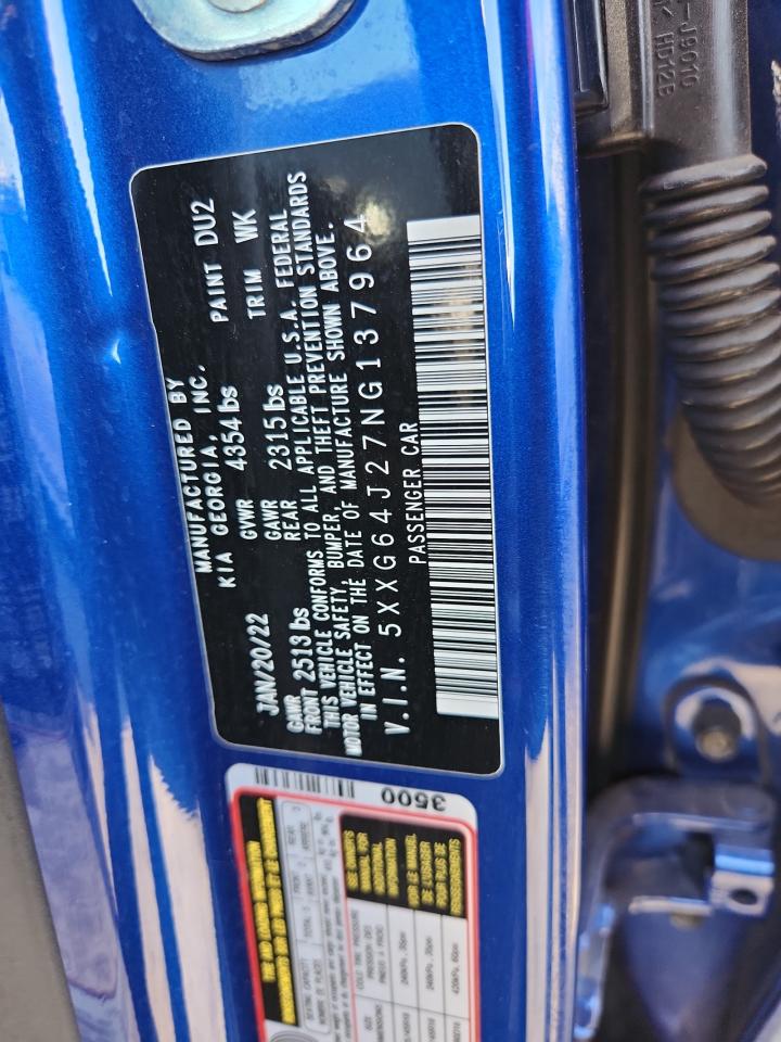 2022 Kia K5 Gt Line VIN: 5XXG64J27NG137964 Lot: 85875665