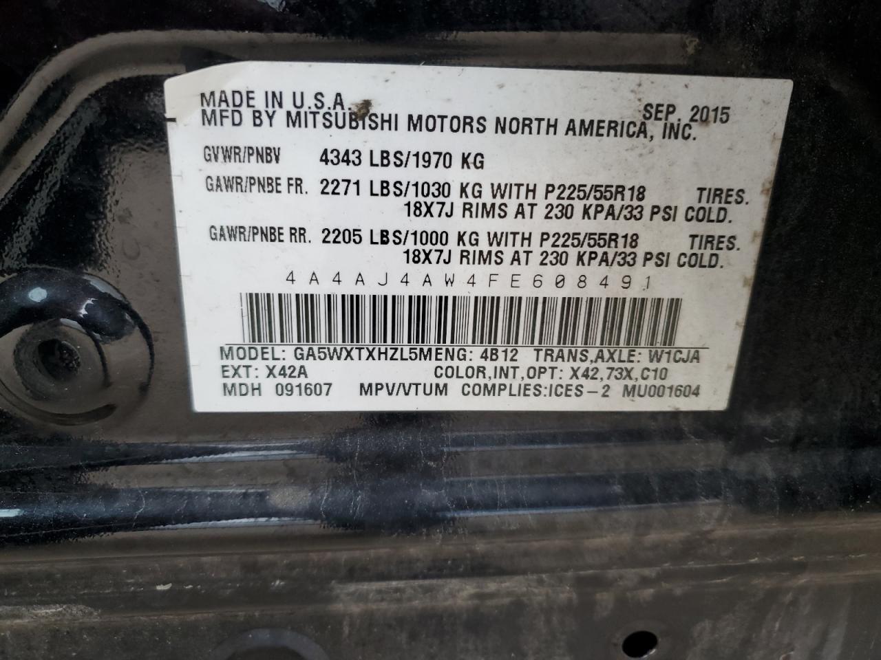 2015 Mitsubishi Rvr Gt VIN: 4A4AJ4AW4FE608491 Lot: 90469865