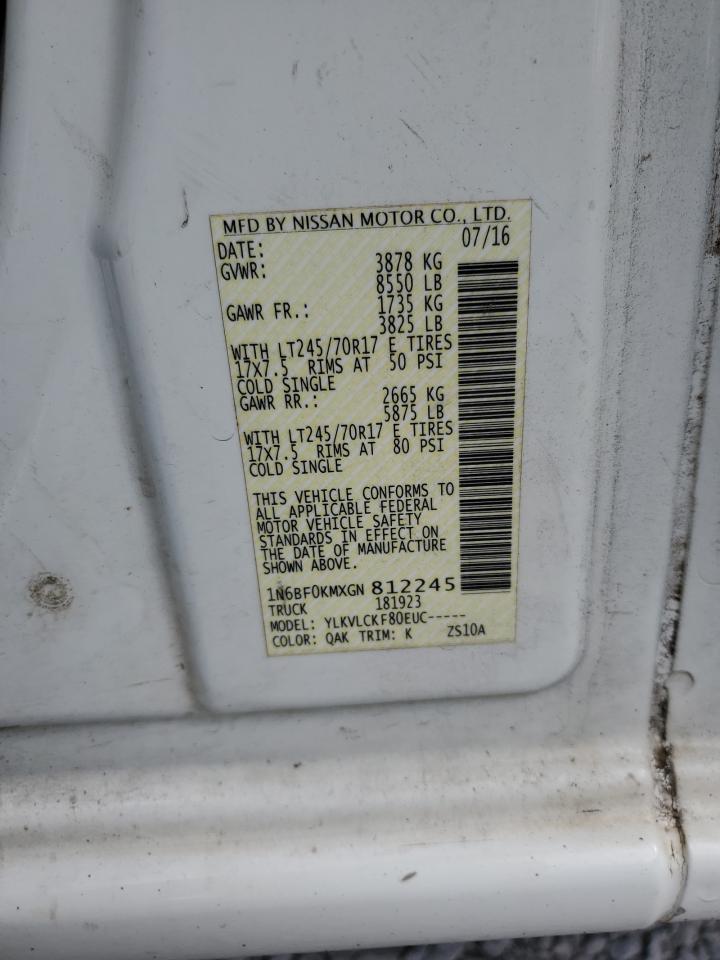 2016 Nissan Nv 1500 S VIN: 1N6BF0KMXGN812245 Lot: 85359525