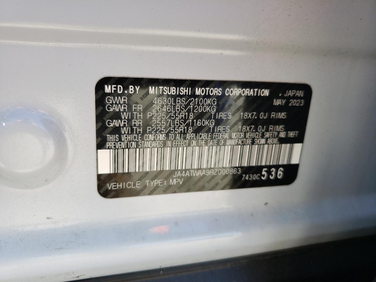 2024 Mitsubishi Eclipse Cross Se VIN: JA4ATWAA9RZ000863 Lot: 90612955