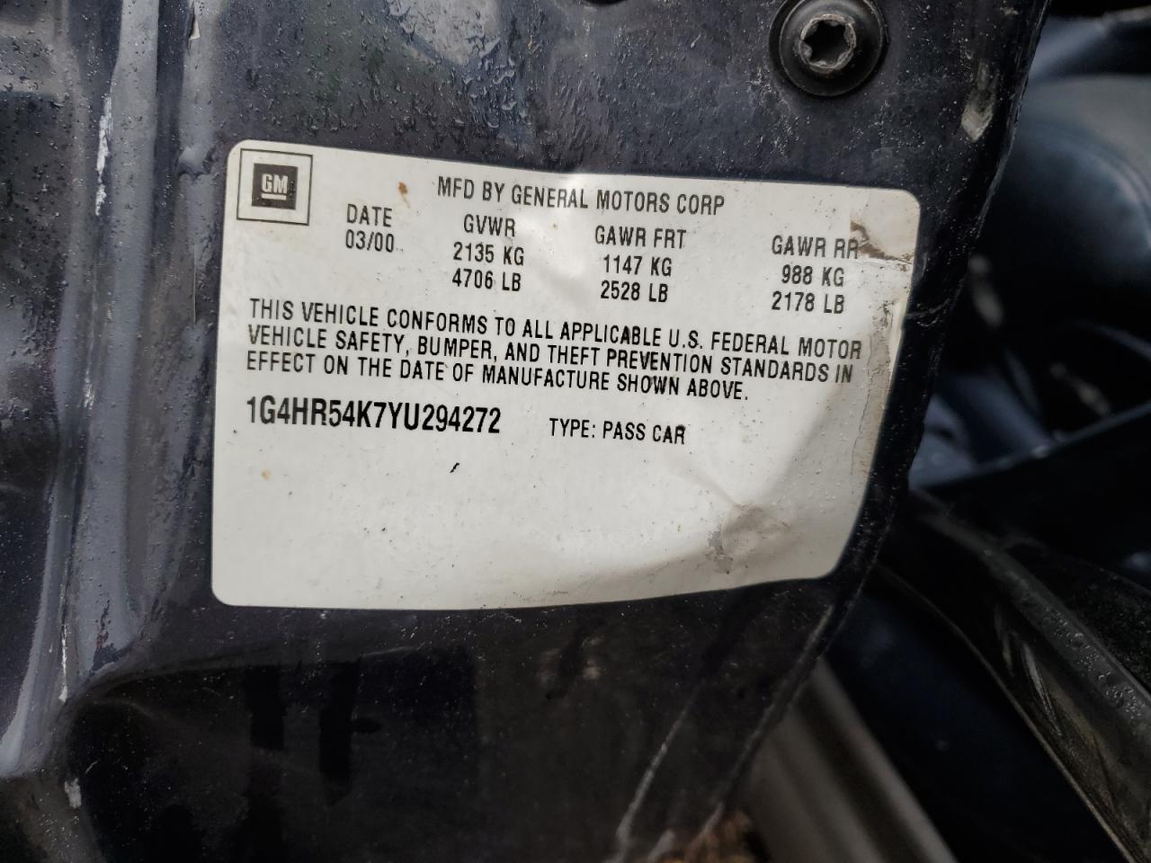 2000 Buick Lesabre Limited VIN: 1G4HR54K7YU294272 Lot: 83948675