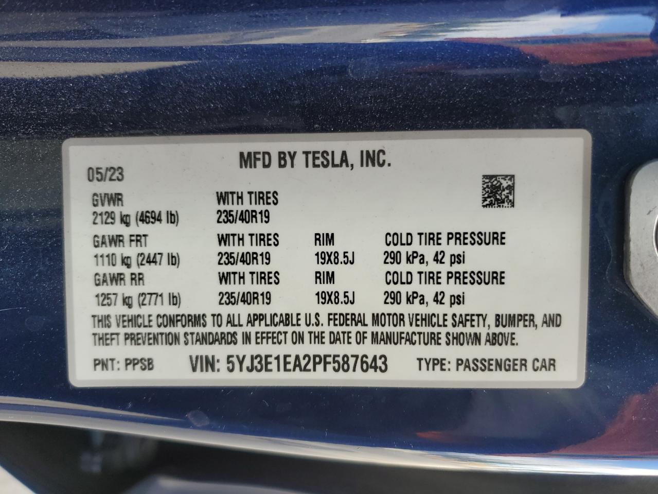 2023 Tesla Model 3 VIN: 5YJ3E1EA2PF587643 Lot: 86134105