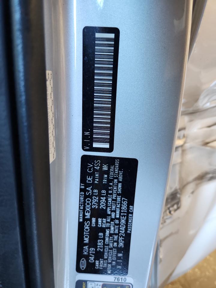 2019 Kia Forte Fe VIN: 3KPF24AD9KE118667 Lot: 85291685