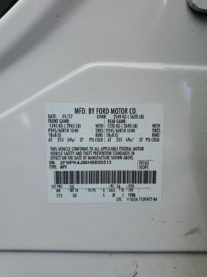 2017 Ford Edge Sel VIN: 2FMPK4J86HBB50513 Lot: 86126005