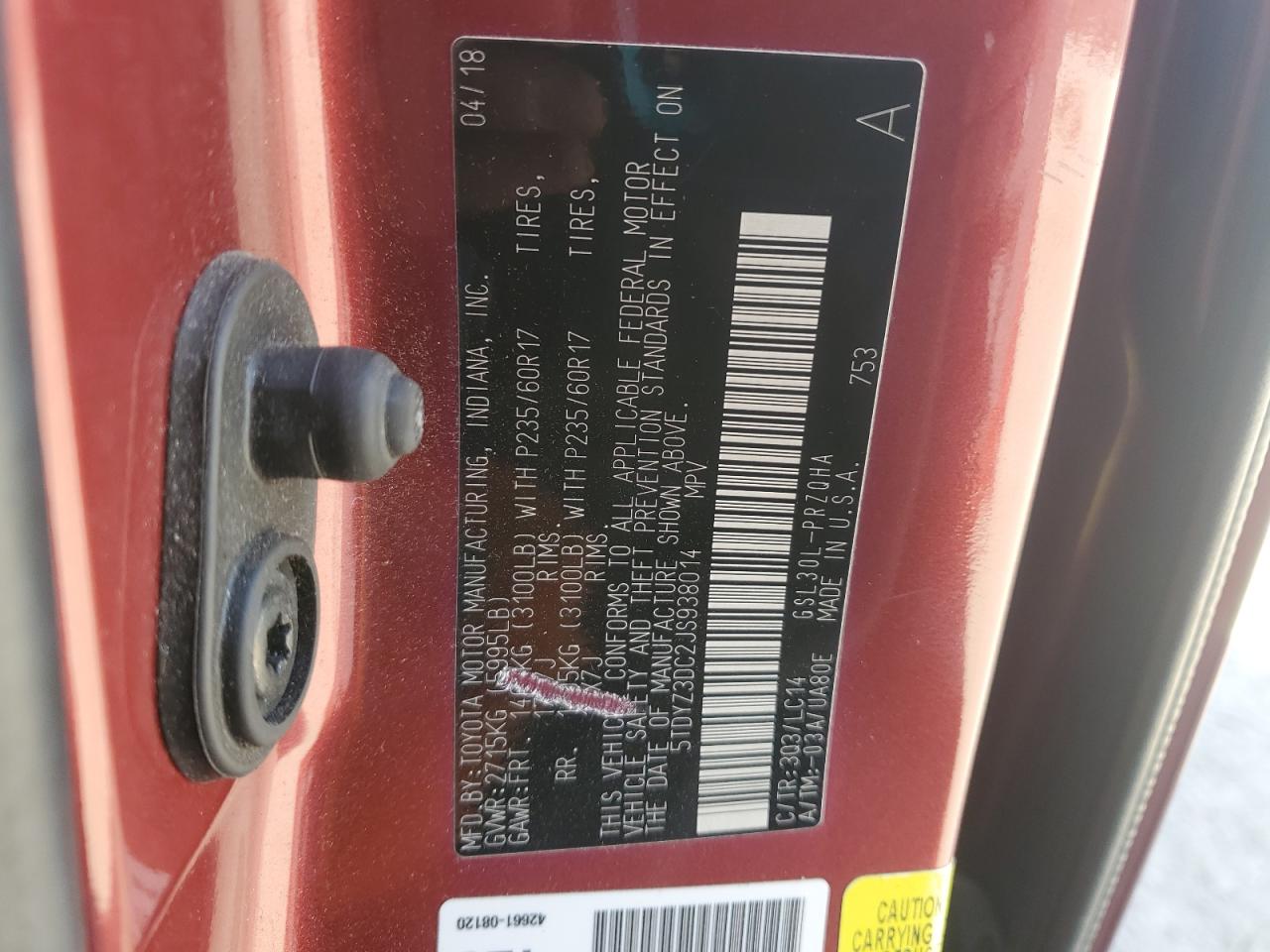 2018 Toyota Sienna Xle VIN: 5TDYZ3DC2JS938014 Lot: 86127825