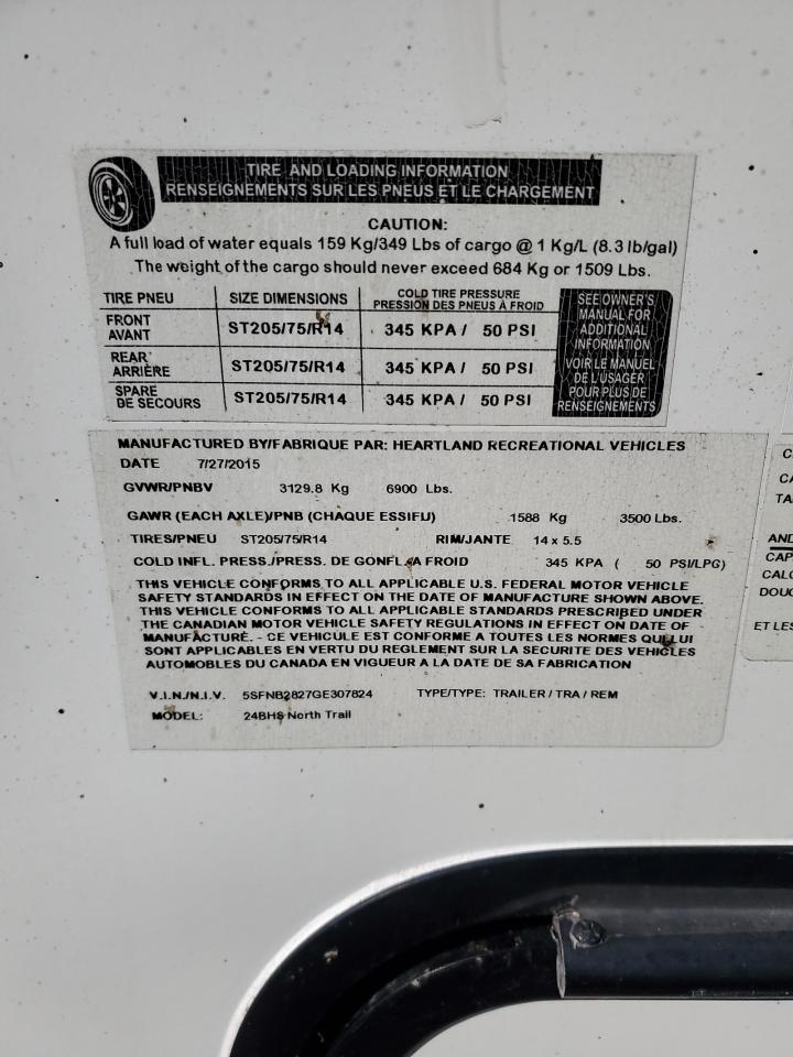 2016 Nort Northtrail VIN: 5SFNB2827GE307824 Lot: 83822775
