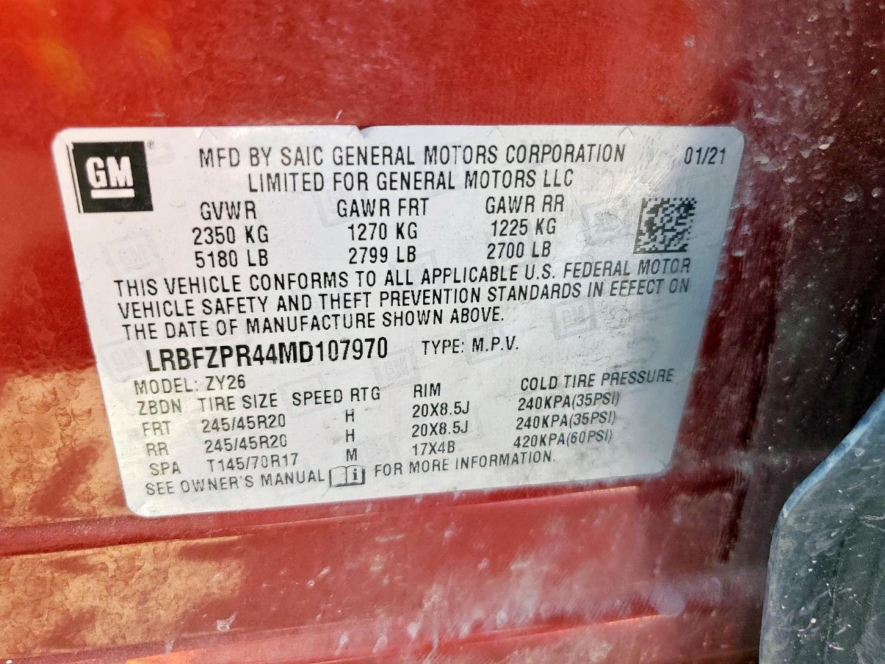 2021 Buick Envision Essence VIN: LRBFZPR44MD107970 Lot: 81962345