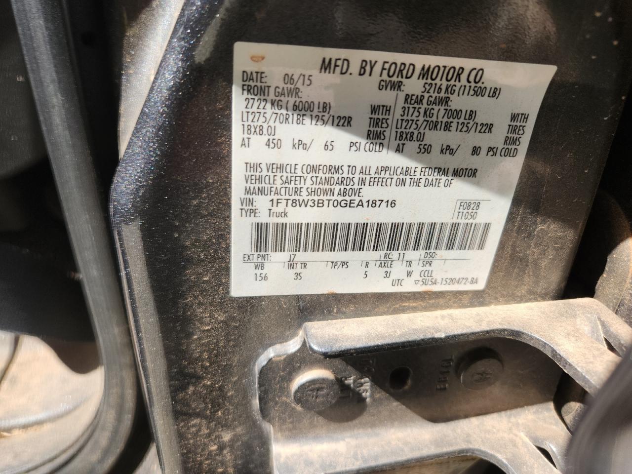 2016 Ford F350 Super Duty VIN: 1FT8W3BT0GEA18716 Lot: 86701155