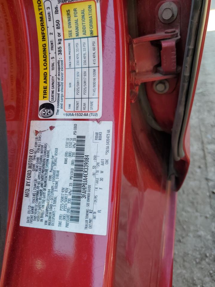 2012 Ford Fusion Sel VIN: 3FAHP0JA4CR339084 Lot: 82500435