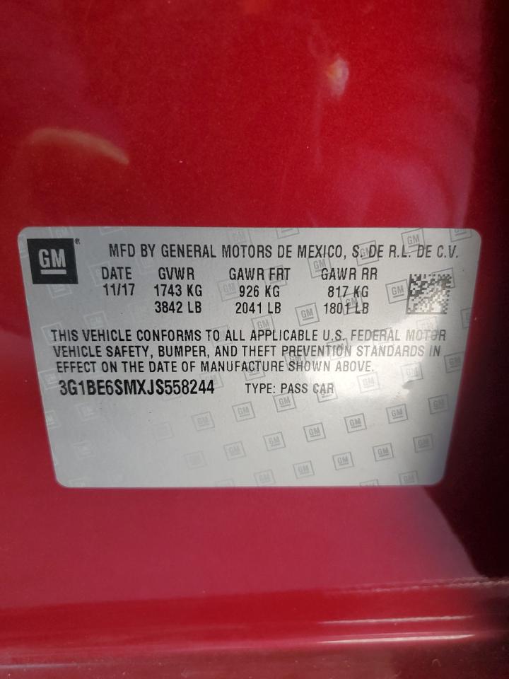 2018 Chevrolet Cruze Lt VIN: 3G1BE6SMXJS558244 Lot: 85911095