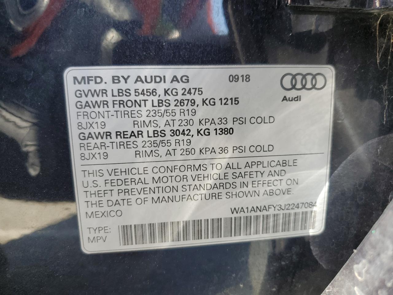 2018 Audi Q5 Premium VIN: WA1ANAFY3J2247084 Lot: 85198785