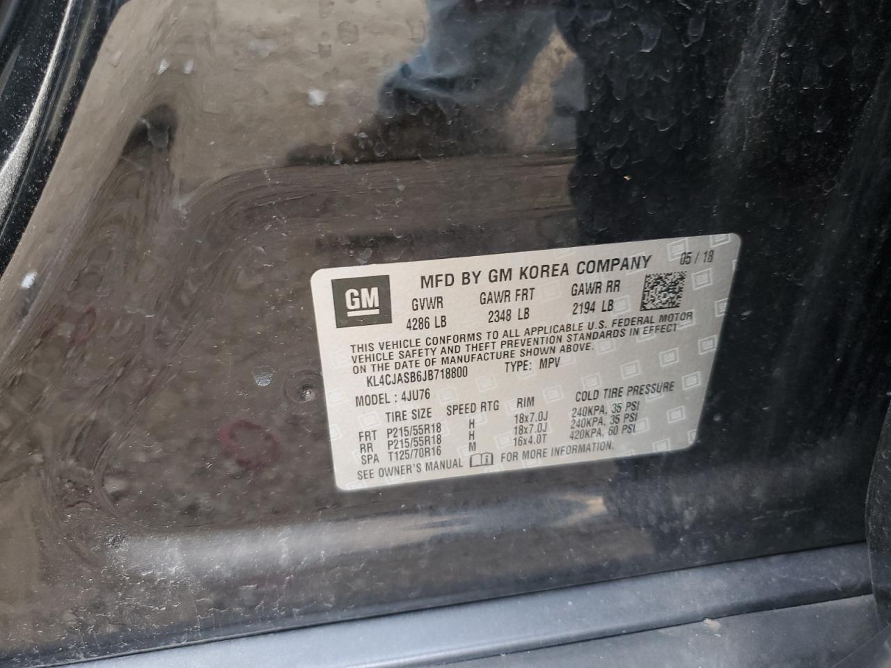 2018 Buick Encore Preferred VIN: KL4CJASB6JB718800 Lot: 87107375