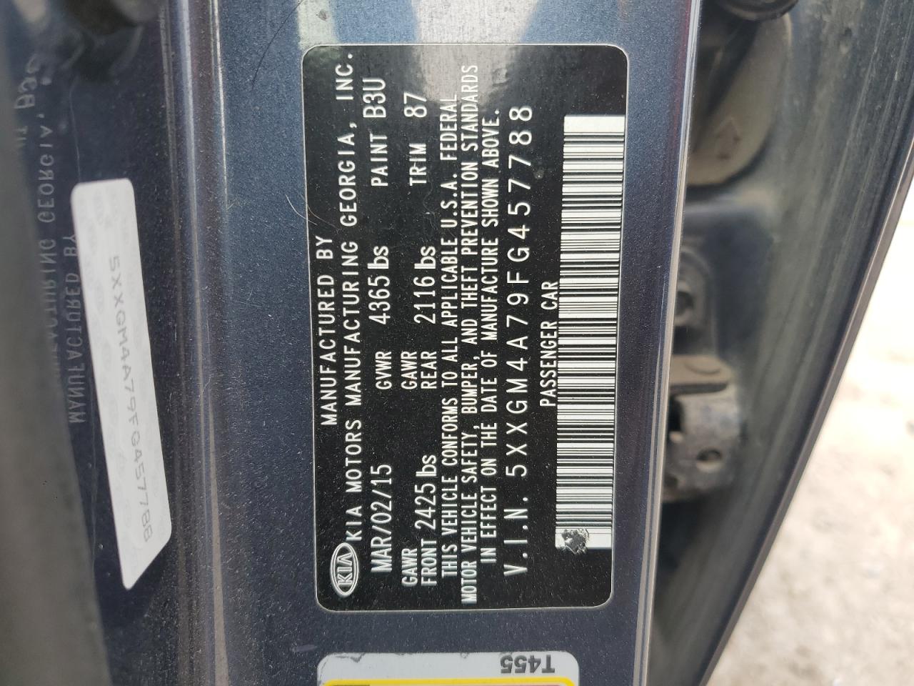 2015 Kia Optima Lx VIN: 5XXGM4A79FG457788 Lot: 85781375