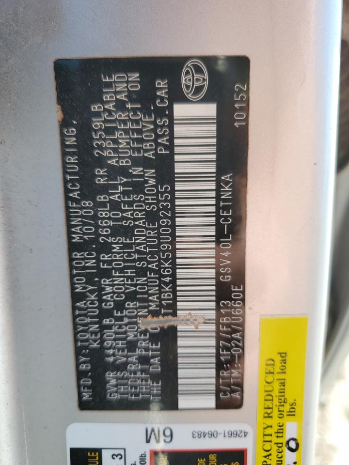 2009 Toyota Camry Se VIN: 4T1BK46K59U092355 Lot: 90882425