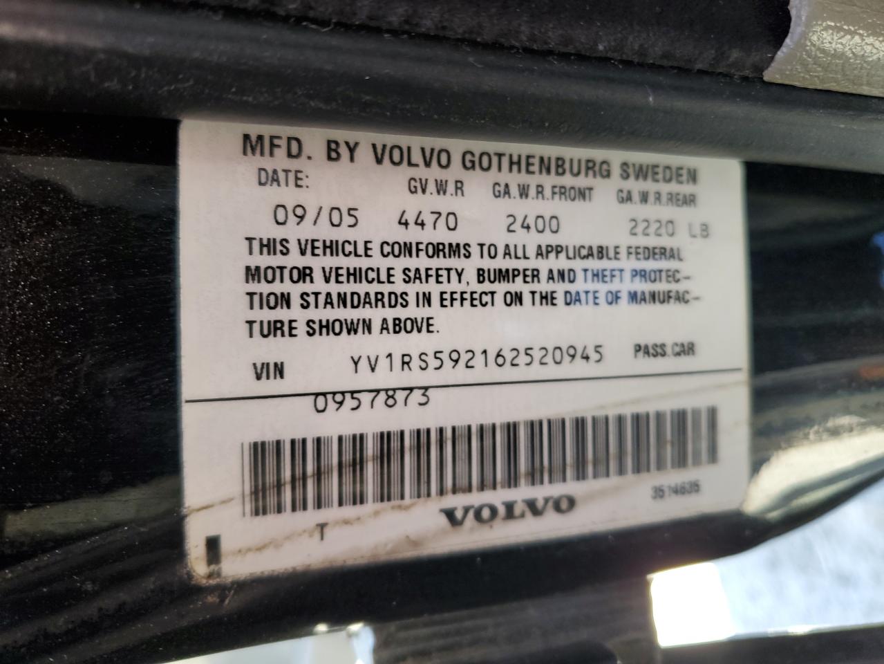 2006 Volvo S60 2.5T VIN: YV1RS592162520945 Lot: 85179915