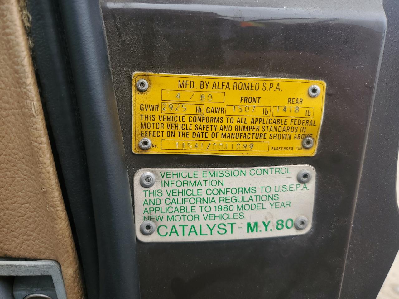 1980 Alfa Romeo Spider Vel VIN: AR115410011099 Lot: 90127735
