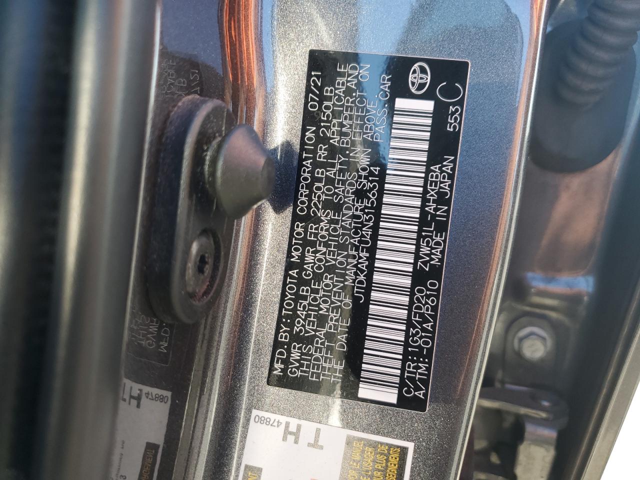 2022 Toyota Prius Night Shade VIN: JTDKAMFU4N3156314 Lot: 85883835