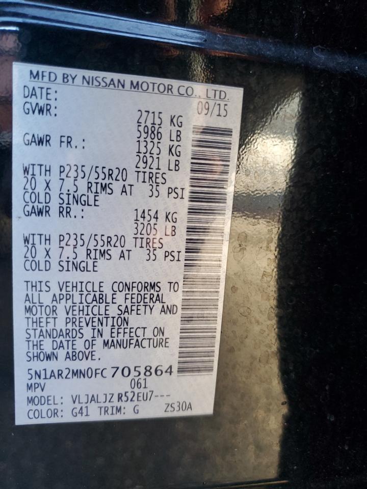 2015 Nissan Pathfinder S VIN: 5N1AR2MN0FC705864 Lot: 84811605