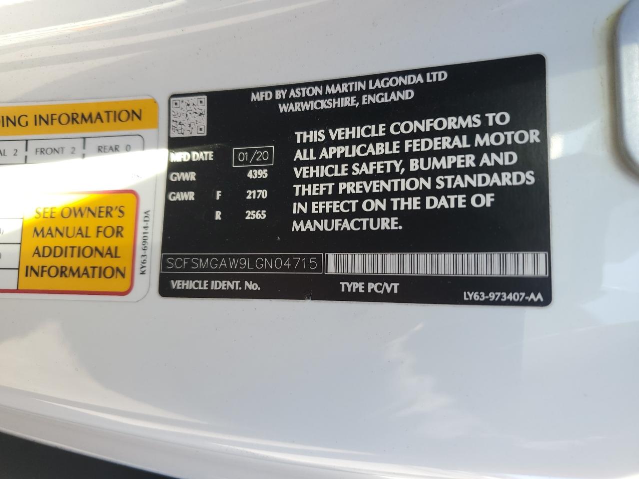 2020 Aston Martin Vantage VIN: SCFSMGAW9LGN04715 Lot: 90519275