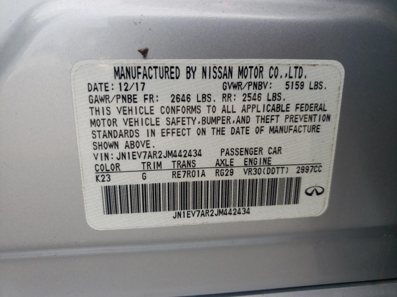 2018 Infiniti Q50 Luxe VIN: JN1EV7AR2JM442434 Lot: 85843845