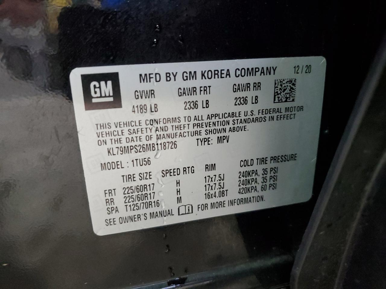 2021 Chevrolet Trailblazer Lt VIN: KL79MPS26MB118726 Lot: 82262115