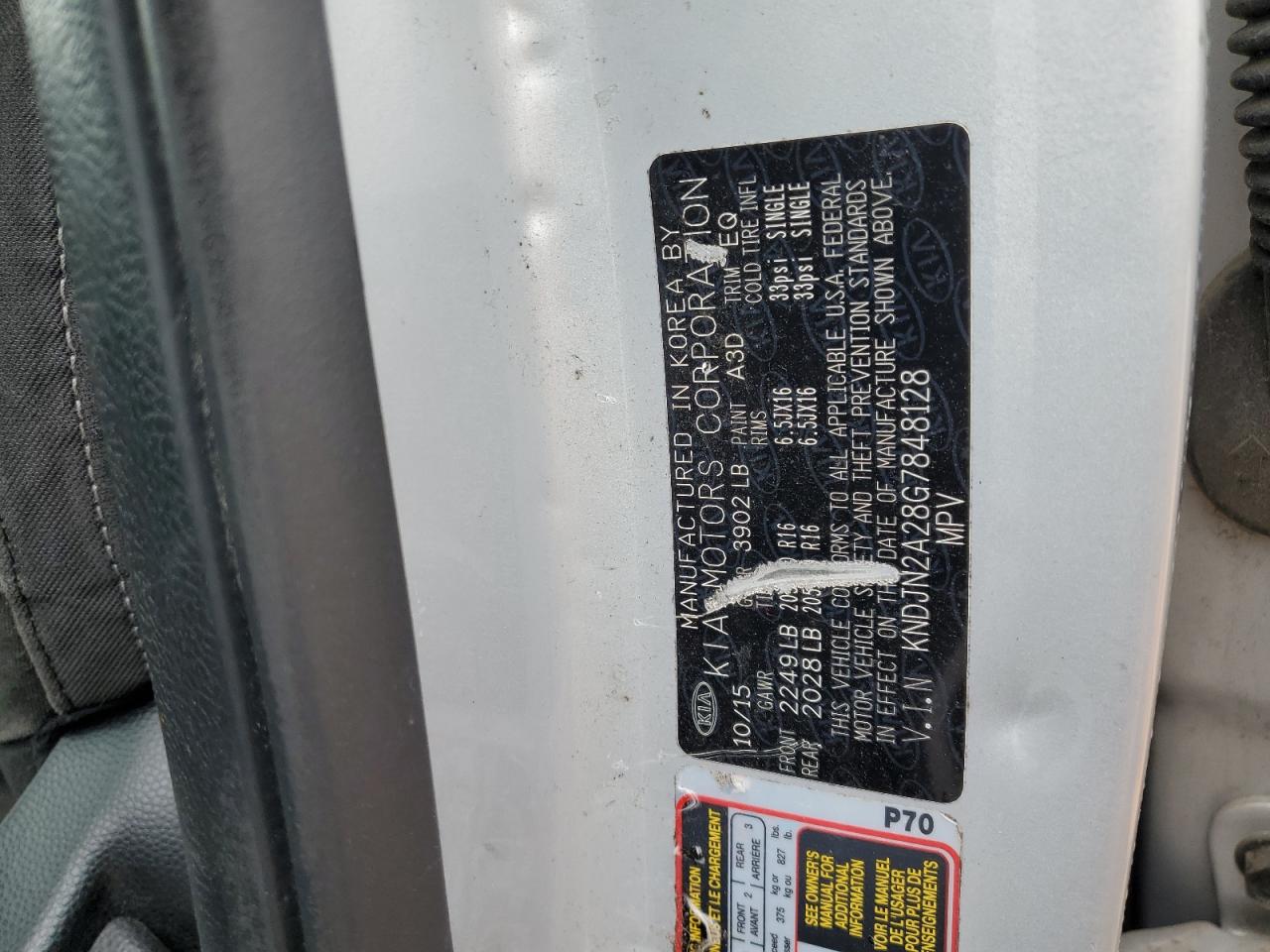 2016 Kia Soul VIN: KNDJN2A28G7848128 Lot: 85007005