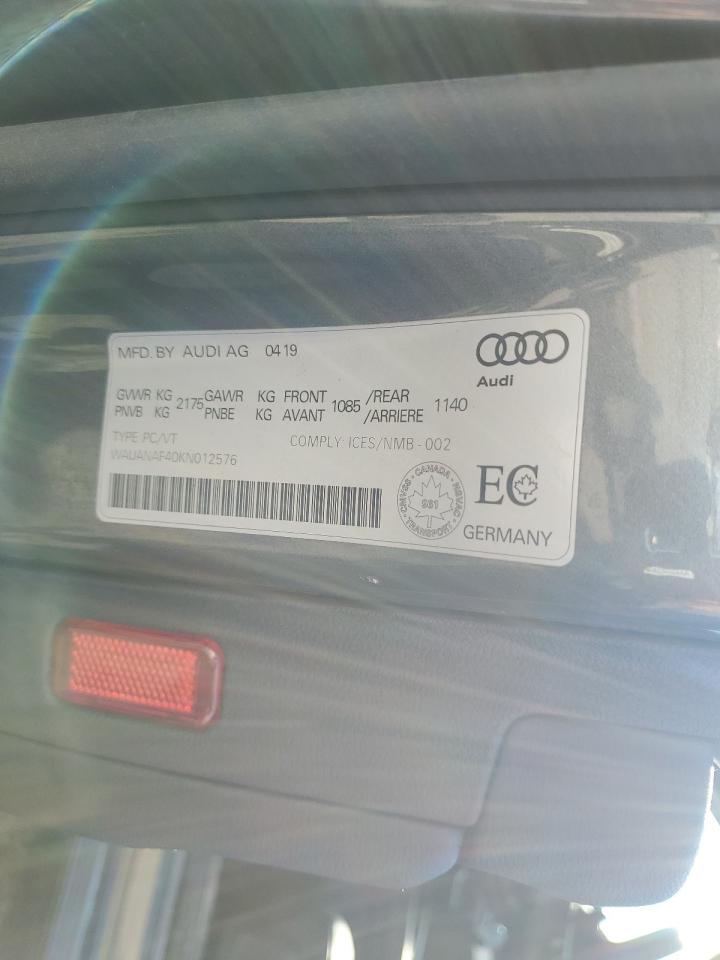 2019 Audi A4 Komfort VIN: WAUANAF40KN012576 Lot: 84595755