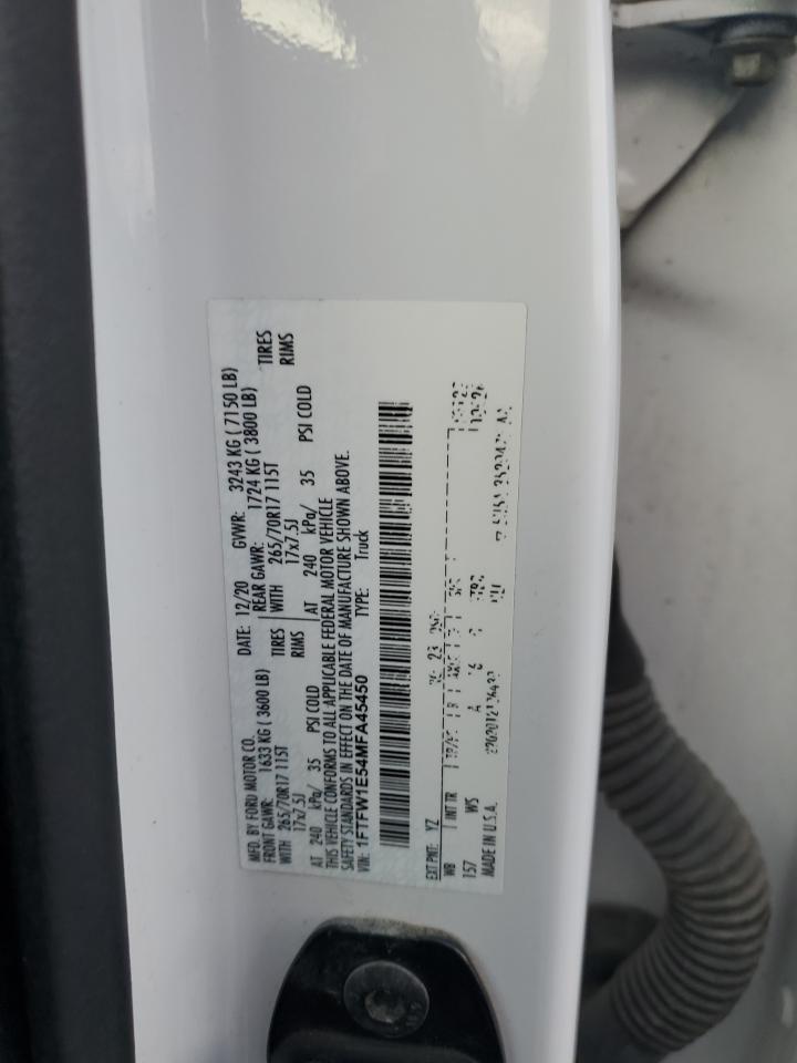 2021 Ford F150 Supercrew VIN: 1FTFW1E54MFA45450 Lot: 87219305