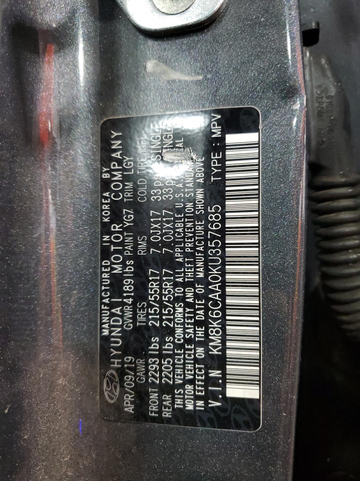 2019 Hyundai Kona Sel VIN: KM8K6CAA0KU357685 Lot: 85508835