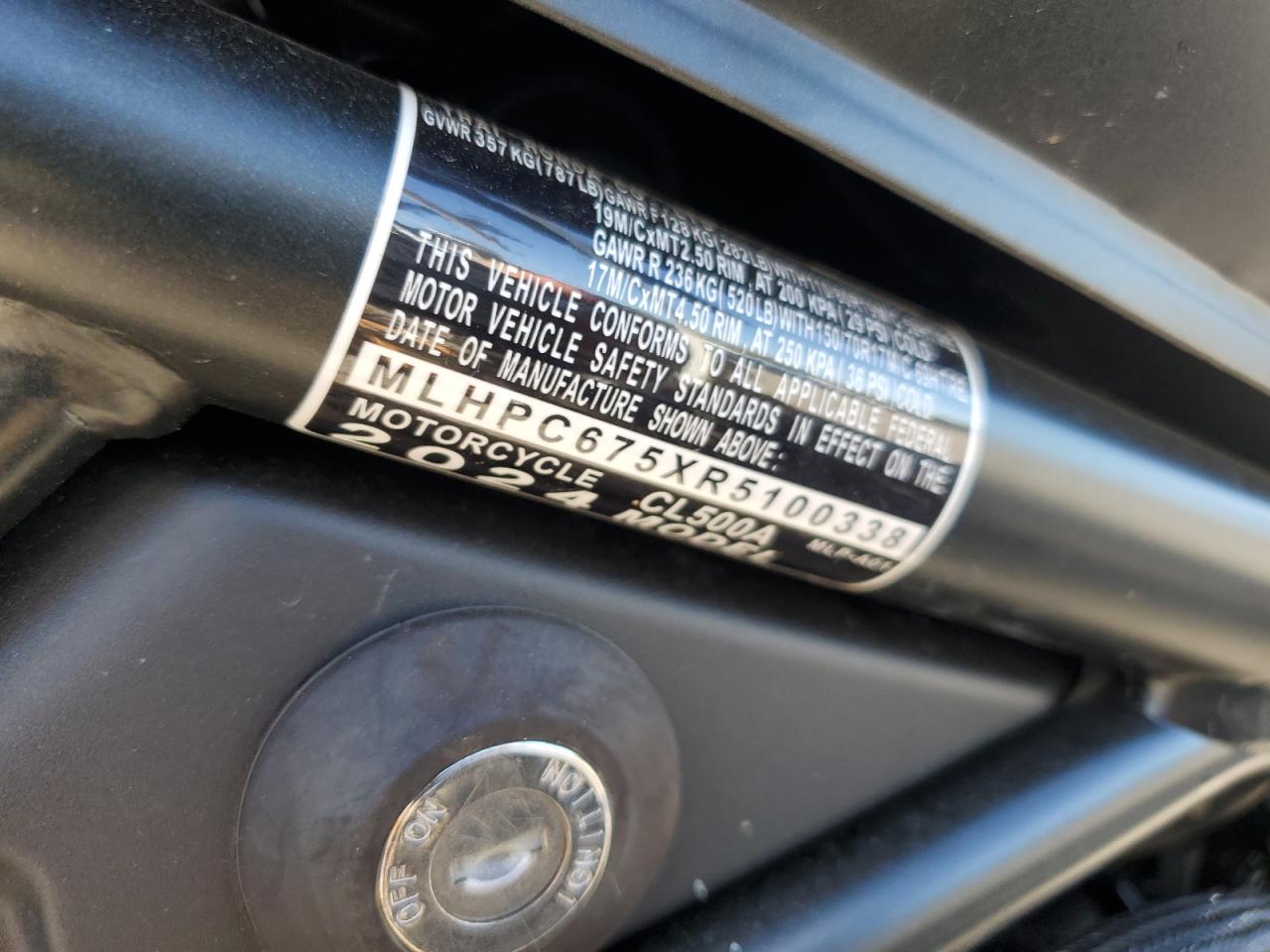 2024 Honda Cl500 A VIN: MLHPC675XR5100338 Lot: 85130035