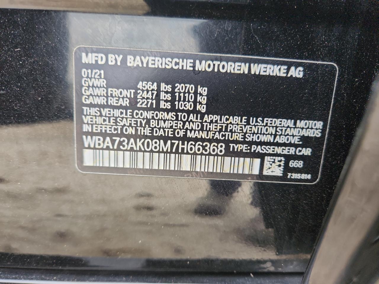 2021 BMW 228Xi VIN: WBA73AK08M7H66368 Lot: 90400115