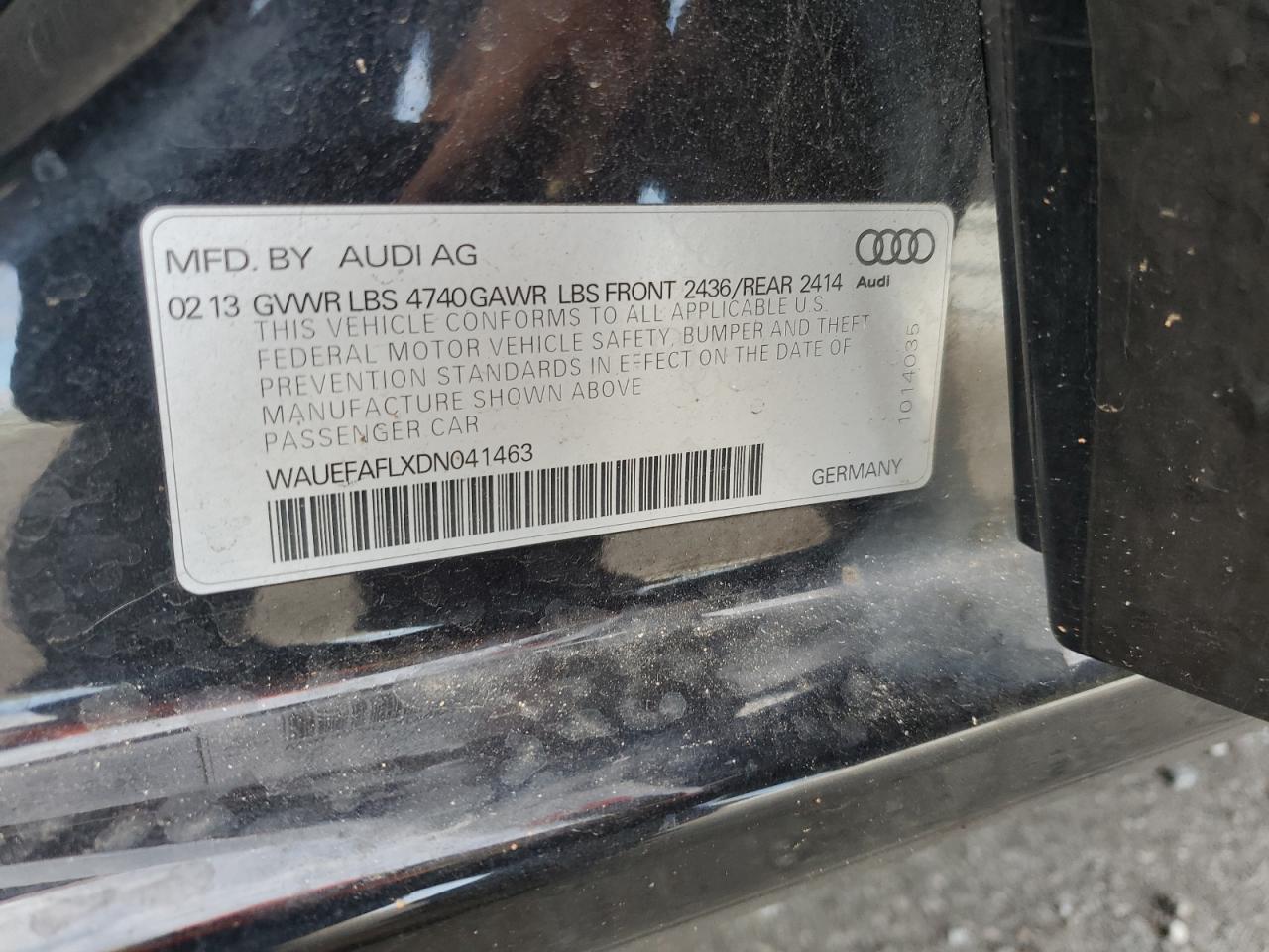 2013 Audi A4 Premium Plus VIN: WAUEFAFLXDN041463 Lot: 86666915