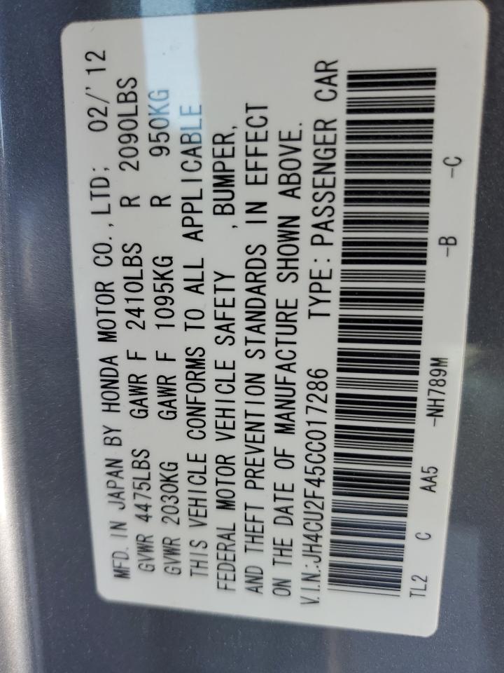 2012 Acura Tsx VIN: JH4CU2F45CC017286 Lot: 85876475