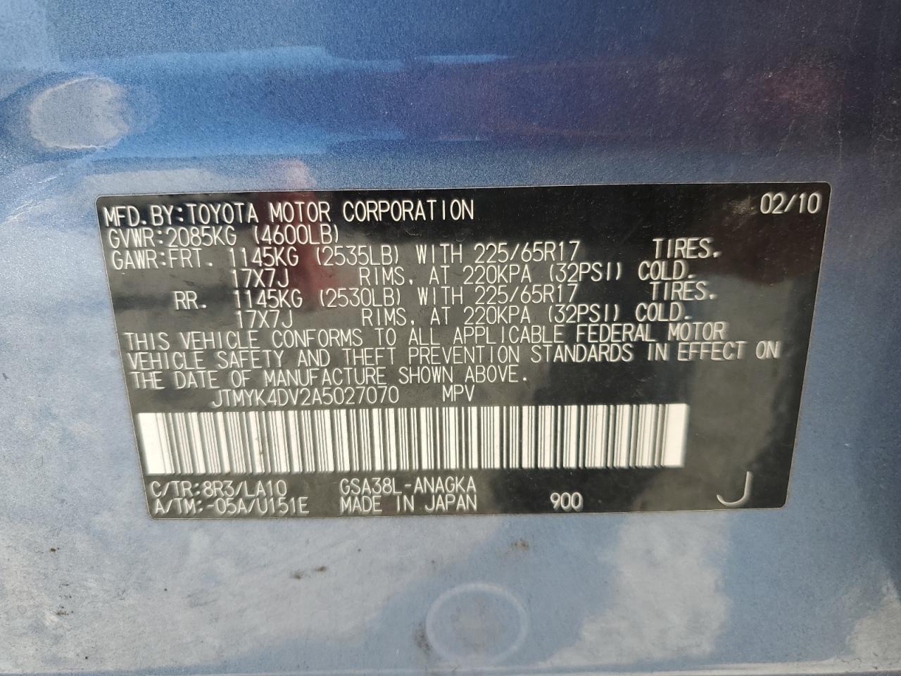 2010 Toyota Rav4 Limited VIN: JTMYK4DV2A5027070 Lot: 89525825