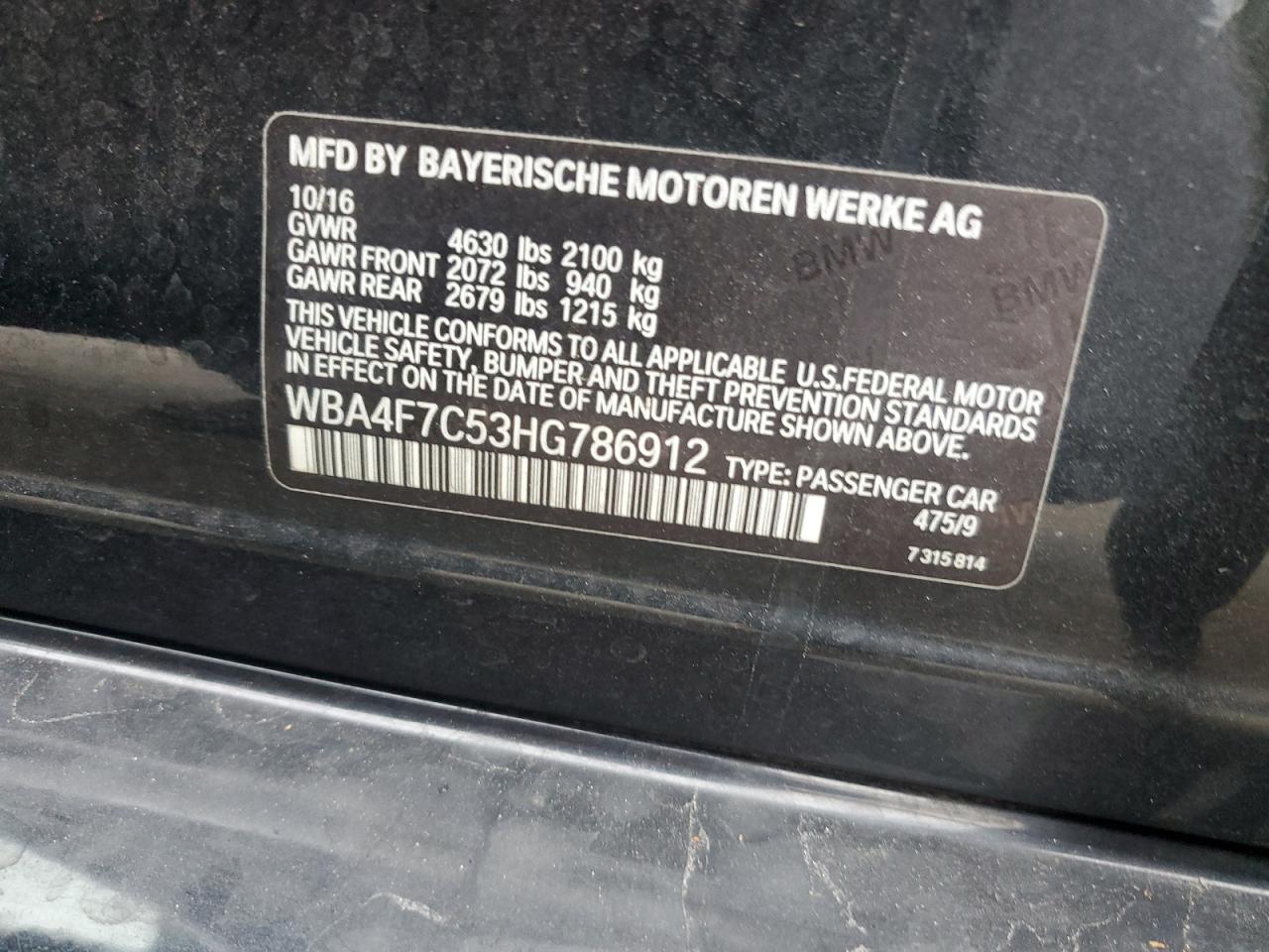 2017 BMW 430I Gran Coupe VIN: WBA4F7C53HG786912 Lot: 81936705