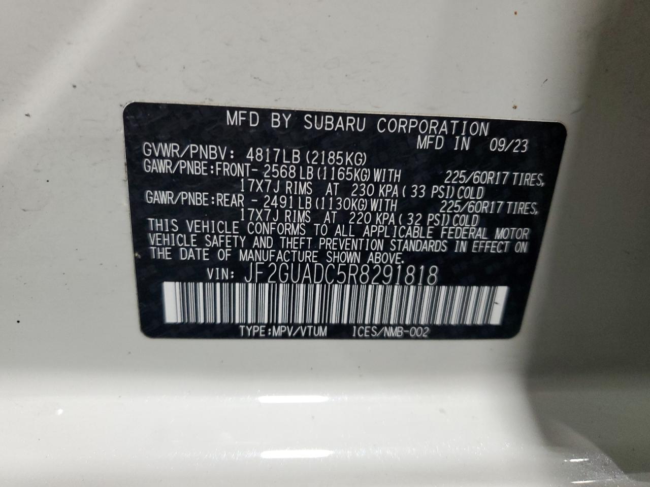 2024 Subaru Crosstrek Premium VIN: JF2GUADC5R8291818 Lot: 85576745