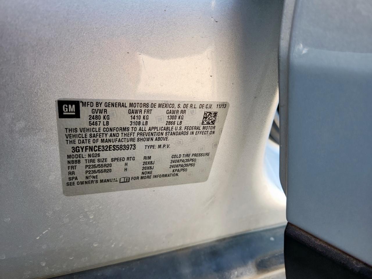 2014 Cadillac Srx Performance Collection VIN: 3GYFNCE32ES583973 Lot: 90881225