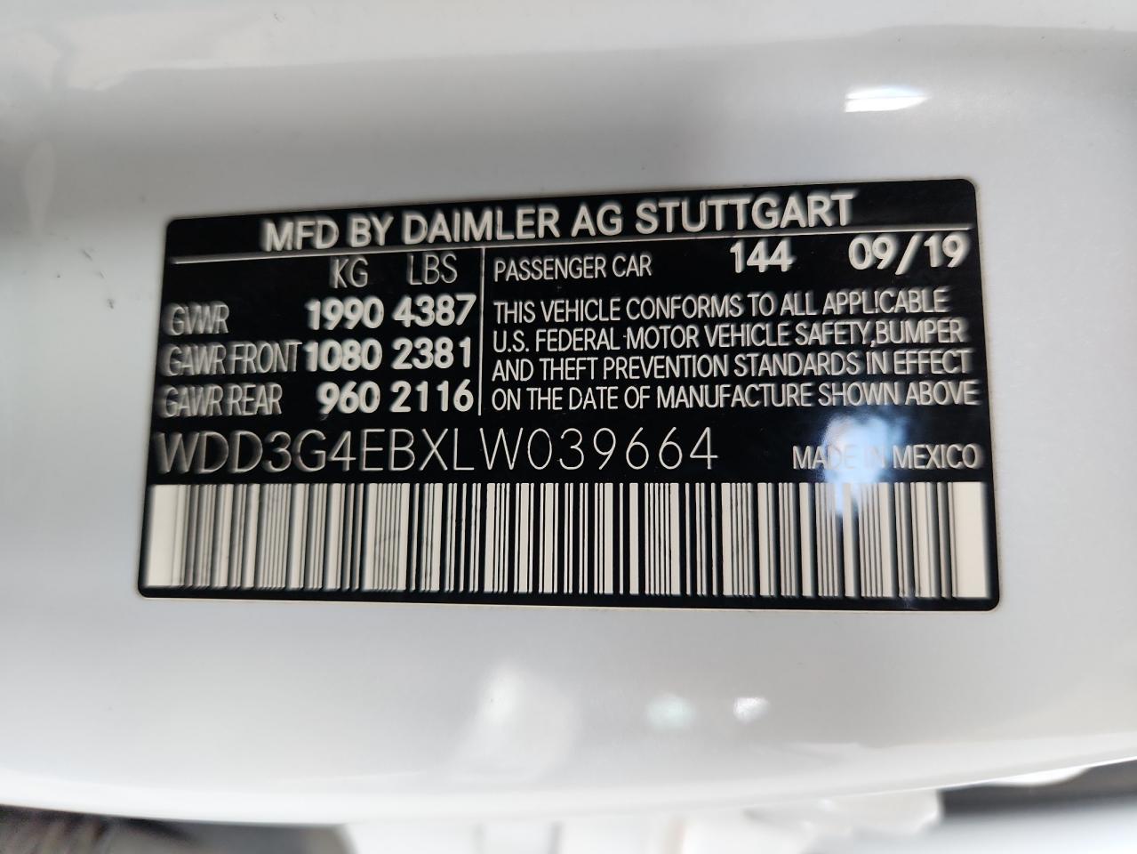 2020 Mercedes-Benz A 220 VIN: WDD3G4EBXLW039664 Lot: 85776765