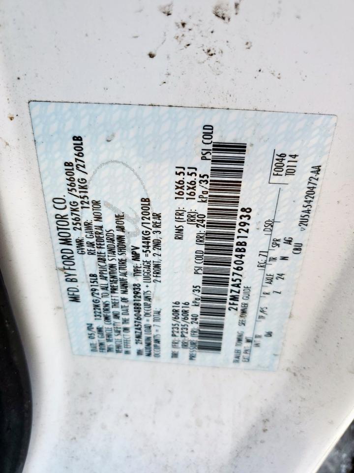 2004 Ford Freestar Ses VIN: 2FMZA57604BB12938 Lot: 85174155