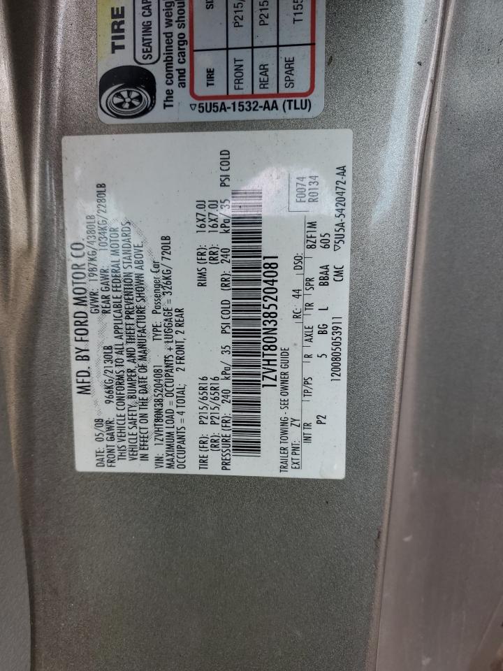 2008 Ford Mustang VIN: 1ZVHT80N385204081 Lot: 84996535