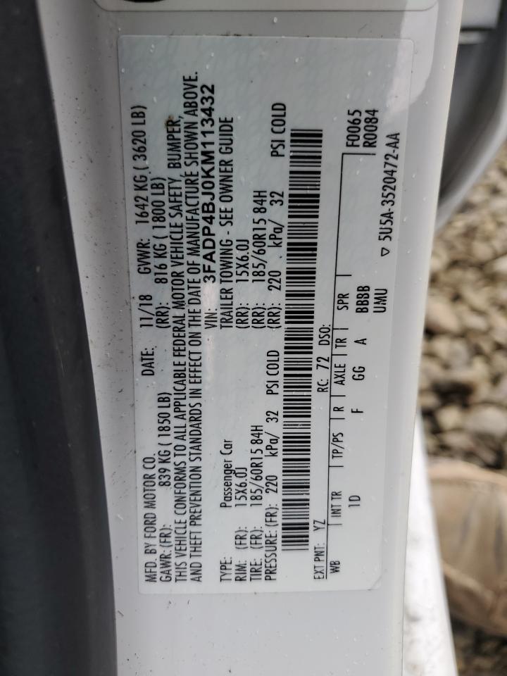 2019 Ford Fiesta Se VIN: 3FADP4BJ0KM113432 Lot: 82206685