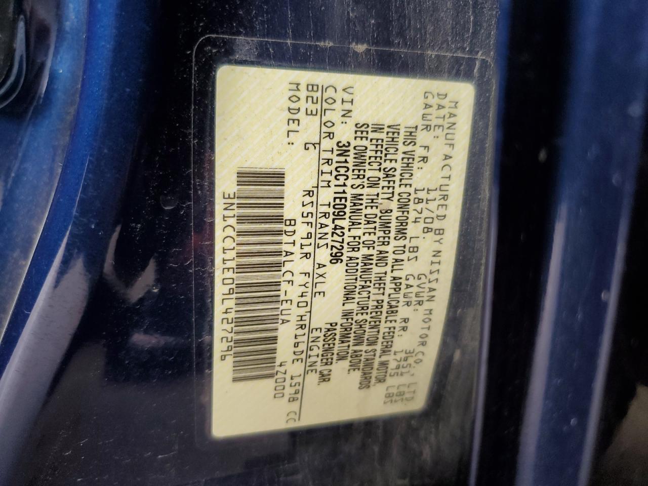 2009 Nissan Versa S VIN: 3N1CC11E09L427296 Lot: 82378425