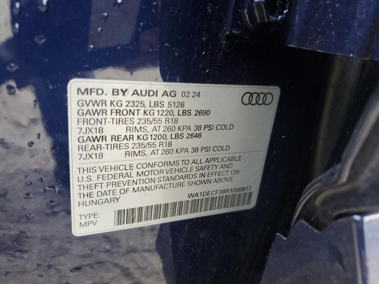 2024 Audi Q3 Premium S Line 45 VIN: WA1DECF38R1099917 Lot: 90818875