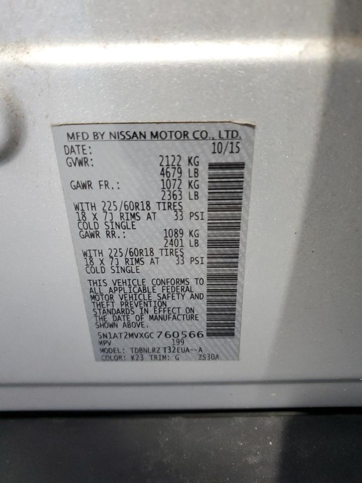 2016 Nissan Rogue S VIN: 5N1AT2MVXGC760566 Lot: 84771705