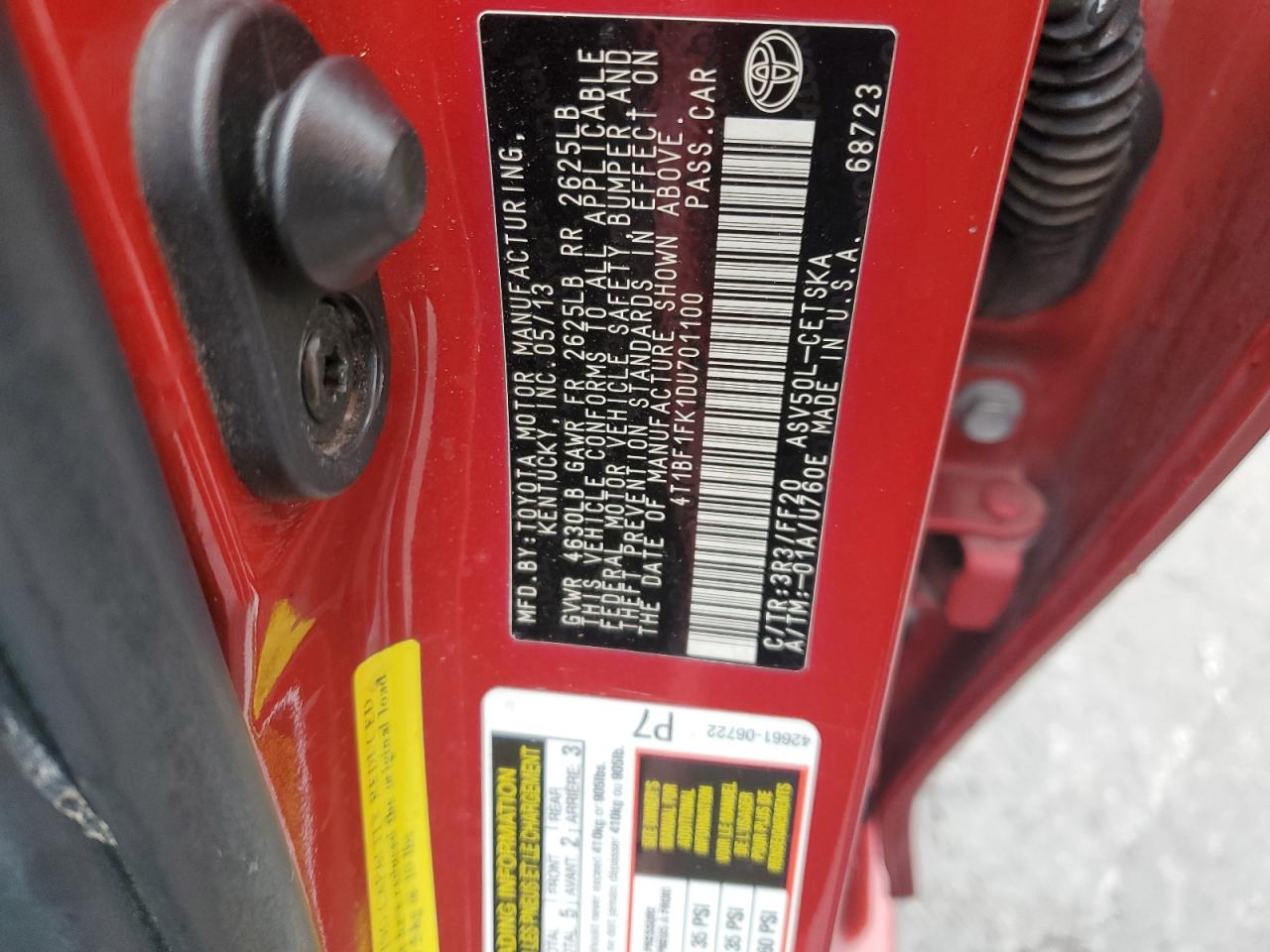 2013 Toyota Camry L VIN: 4T1BF1FK1DU701100 Lot: 84377845