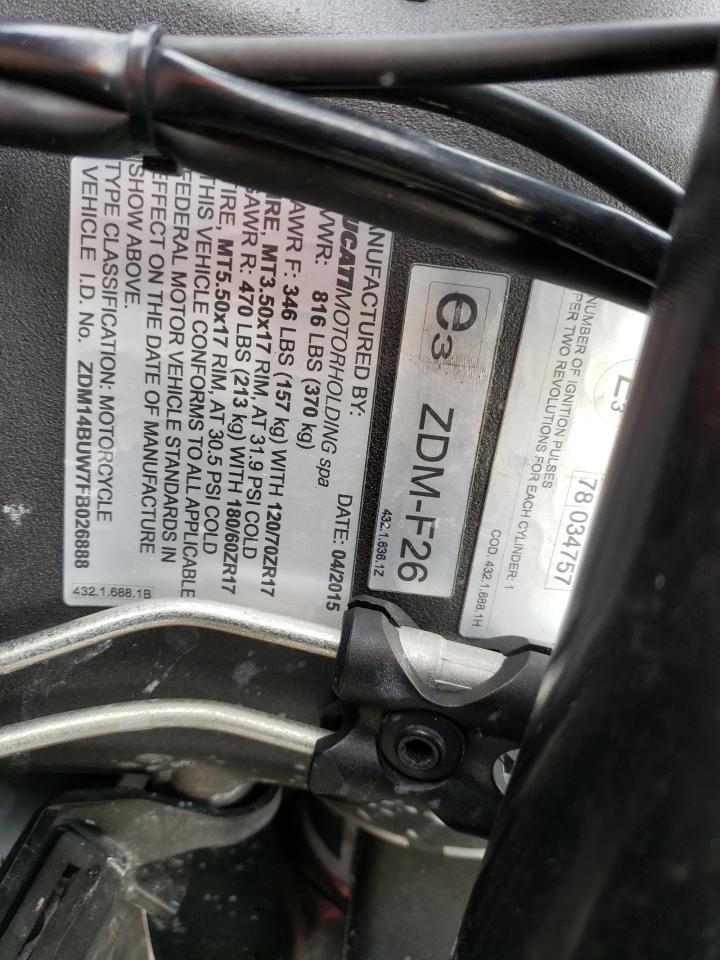 2015 Ducati Superbike 899 Panigale VIN: ZDM14BUW7FB026888 Lot: 85183845