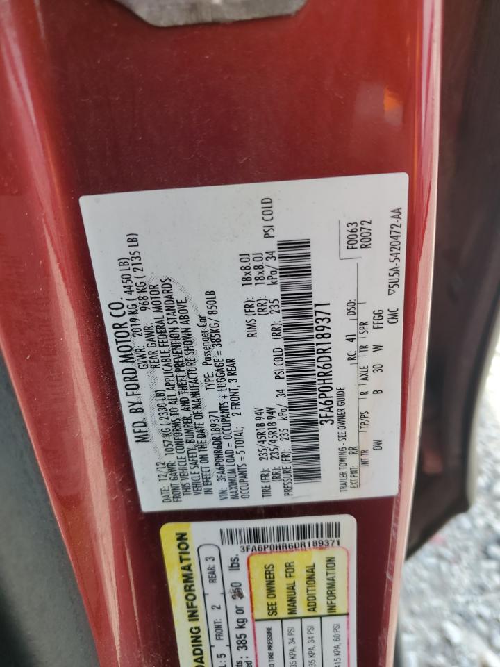 2013 Ford Fusion Se VIN: 3FA6P0HR6DR189371 Lot: 86119805