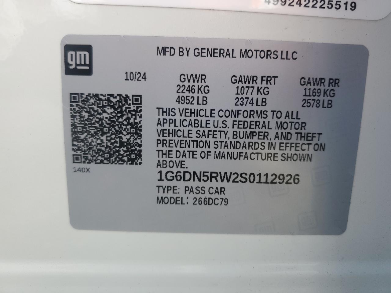 2025 Cadillac Ct5 Premium Luxury VIN: 1G6DN5RW2S0112926 Lot: 82286395