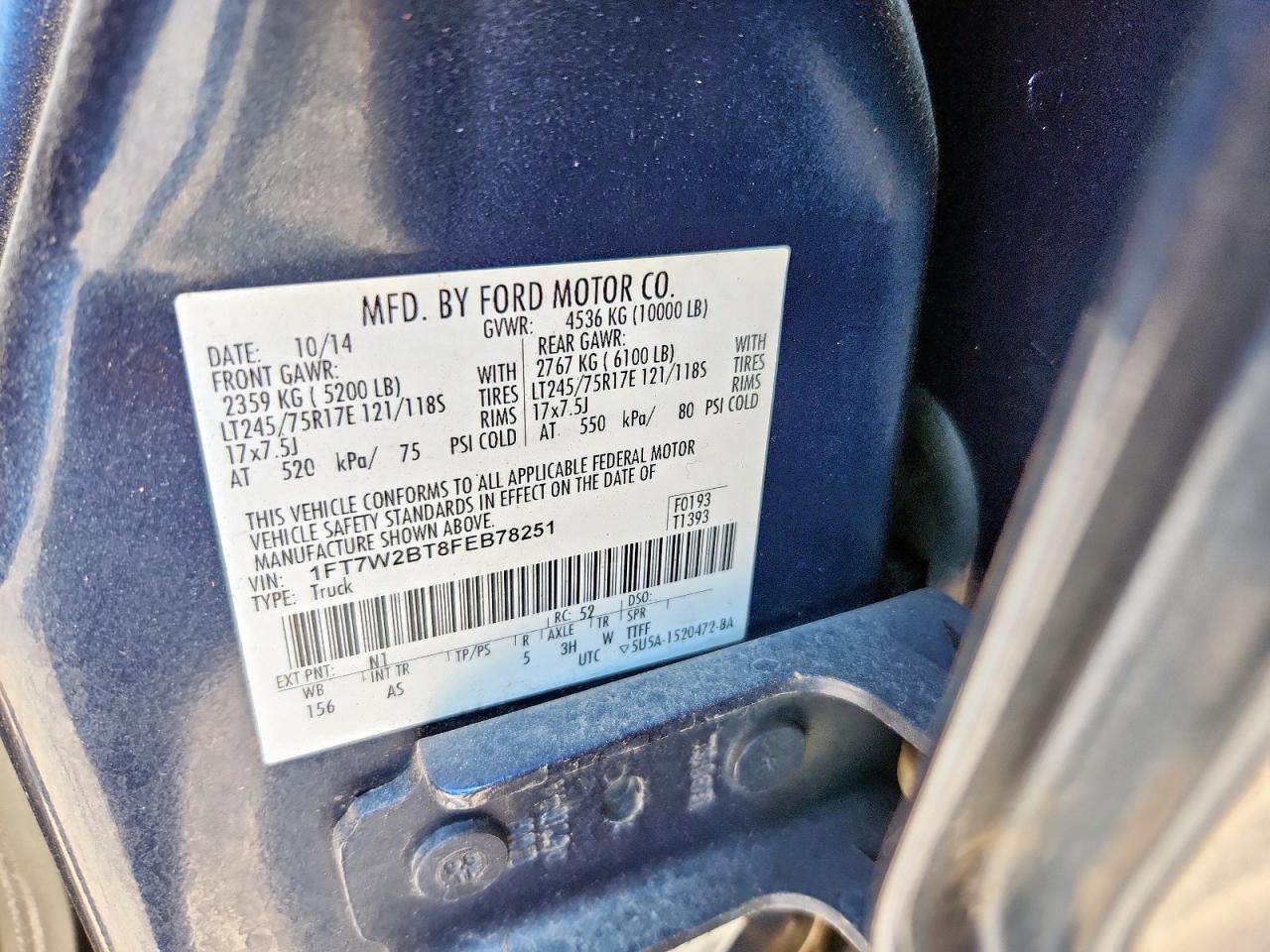 2015 Ford F250 Super Duty VIN: 1FT7W2BT8FEB78251 Lot: 84468075