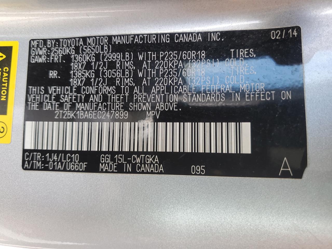 2014 Lexus Rx 350 Base VIN: 2T2BK1BA6EC247899 Lot: 84759855